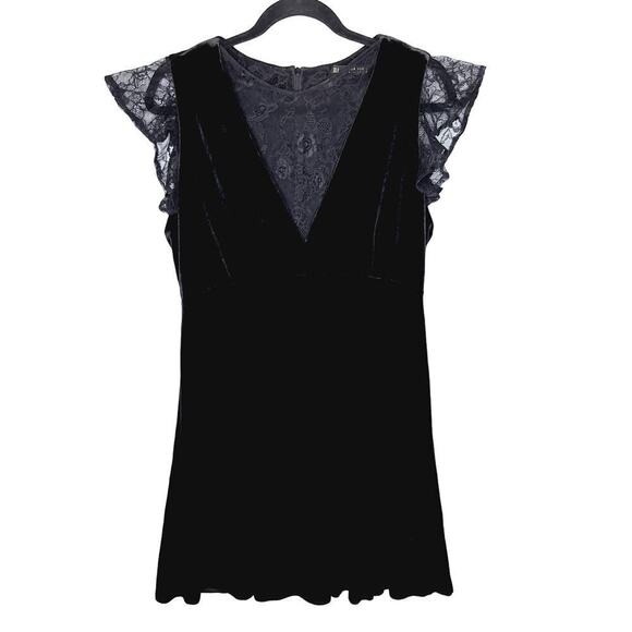 Zara Velvet Lace Babydoll Skater Dress Medium Goth Flutter Sleeve Sheer Witchy - Picture 1 of 11